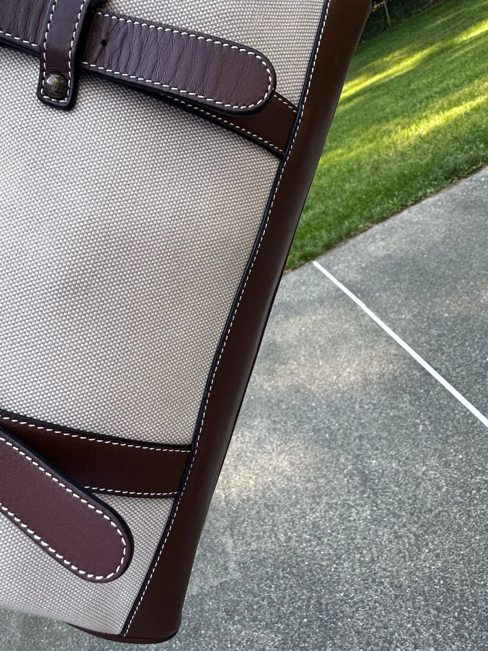 MCM Limited Beige Canvas Brown Leather Trim Boston Weekender Duffle Bag Unisex